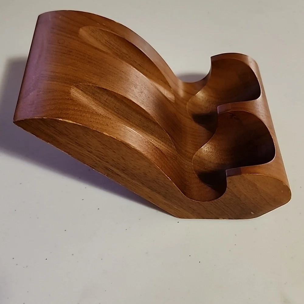 VINTAGE  DECATUR INDUSTRIES INC. GENUINE  WALNUT DECO DOUBLE SMOKING PIPE STAND - Picture 4 of 7